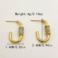 1 Pair Retro French Style C Shape Plating Inlay 304 Stainless Steel Zircon 14K Gold Plated Ear Studs main image 2
