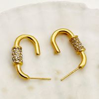 1 Pair Retro French Style C Shape Plating Inlay 304 Stainless Steel Zircon 14K Gold Plated Ear Studs main image 3