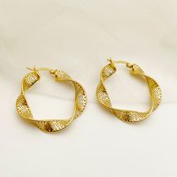 1 Pair Classical Simple Style Waves Plating 304 Stainless Steel 14K Gold Plated Hoop Earrings main image 1
