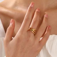 304 Stainless Steel 18K Gold Plated IG Style Plating Lines Open Rings main image 2