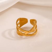 304 Stainless Steel 18K Gold Plated IG Style Plating Lines Open Rings main image 4