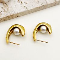1 Pair Retro Roman Style Pearl Plating 304 Stainless Steel Pearl 14K Gold Plated Ear Studs main image 3