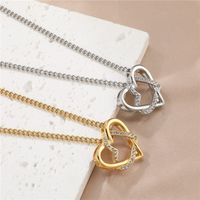 Sweet Simple Style Heart Shape Stainless Steel Hollow Out Inlay Zircon Pendant Necklace main image 1