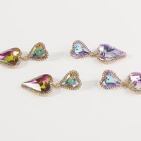1 Pair Sweet Shiny Heart Shape Inlay Alloy Rhinestones Glass Drop Earrings main image 3