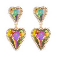 1 Pair Sweet Shiny Heart Shape Inlay Alloy Rhinestones Glass Drop Earrings sku image 1