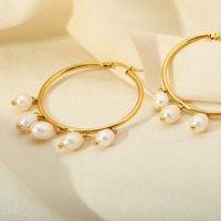 1 Pair Elegant Round Plating 201 Stainless Steel Freshwater Pearl 18K Gold Plated Drop Earrings main image 3