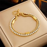 Simple Style Commute Round 304 Stainless Steel 18K Gold Plated Rhinestones Bracelets In Bulk main image 1