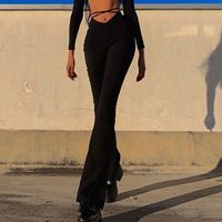 Women's Street Sexy Solid Color Full Length Belt Flared Pants sku image 1