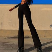 امرأة شارع جنسي اللون الصامد مكتمل الطول حزام سروال واسع main image 3