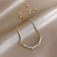 304 Stainless Steel Copper Gold Plated Casual Elegant Simple Style Drawstring Inlay One-Shaped Quadrilateral Bamboo Zircon Bracelets main image 5