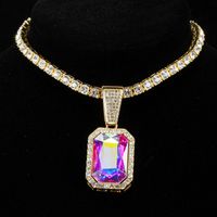 Lady Square Stainless Steel Alloy Inlay Artificial Gemstones Necklace main image 1