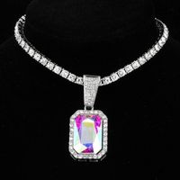 Lady Square Stainless Steel Alloy Inlay Artificial Gemstones Necklace main image 5