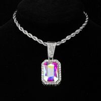 Lady Square Stainless Steel Alloy Inlay Artificial Gemstones Necklace main image 2