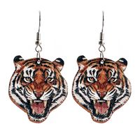 1 Pair Retro Funny Dinosaur Cheetah Tiger Wood Iron Ear Hook main image 2