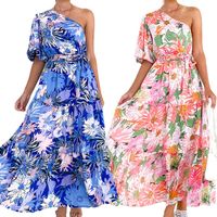 Women's Swing Dress Vacation Oblique Collar Printing Short Sleeve Flower Maxi Long Dress Holiday main image 1