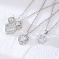 Wholesale Simple Style Round Heart Shape Owl 304 Stainless Steel Copper Plating Inlay Rhodium Plated Zircon Pendant Necklace main image 1
