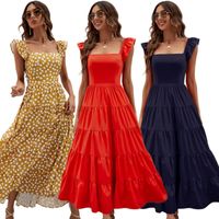 Mujeres Vestidos De Columpio Casual Cuello Cuadrado Manga Corta Lunares Color Sólido Vestido Maxilargo A Diario main image 1