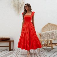 Women's Swing Dress Casual Square Neck Short Sleeve Polka Dots Solid Color Maxi Long Dress Daily main image 3