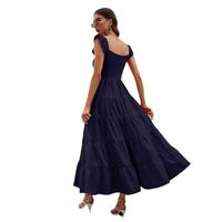 Femmes Robe Trapèze Décontractée Col Carré Manche Courte Pois Couleur Unie Maxi Longue Robe Du Quotidien main image 4