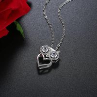 Wholesale Simple Style Round Heart Shape Owl 304 Stainless Steel Copper Plating Inlay Rhodium Plated Zircon Pendant Necklace main image 3