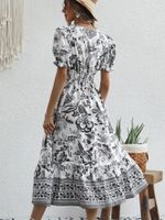 Women's Swing Dress Vintage Style Vacation V Neck Printing Short Sleeve Printing Midi Dress Holiday Travel main image 5
