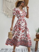 Women's Swing Dress Vintage Style Vacation V Neck Printing Short Sleeve Printing Midi Dress Holiday Travel main image 6