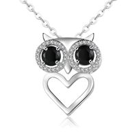 Wholesale Simple Style Round Heart Shape Owl 304 Stainless Steel Copper Plating Inlay Rhodium Plated Zircon Pendant Necklace sku image 9