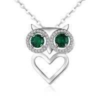 Wholesale Simple Style Round Heart Shape Owl 304 Stainless Steel Copper Plating Inlay Rhodium Plated Zircon Pendant Necklace sku image 10