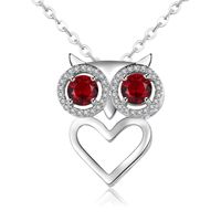 Wholesale Simple Style Round Heart Shape Owl 304 Stainless Steel Copper Plating Inlay Rhodium Plated Zircon Pendant Necklace sku image 11