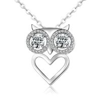 Wholesale Simple Style Round Heart Shape Owl 304 Stainless Steel Copper Plating Inlay Rhodium Plated Zircon Pendant Necklace sku image 12