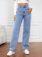 Femmes Rue Décontractée Couleur Unie Toute La Longueur Poche Jeans main image 3