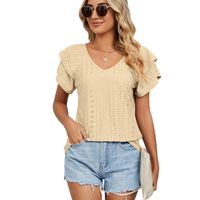 Women's T-shirt Short Sleeve T-shirts Jacquard Hollow Out Simple Style Solid Color main image 5