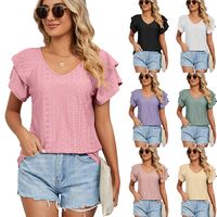 Women's T-shirt Short Sleeve T-shirts Jacquard Hollow Out Simple Style Solid Color main image 1
