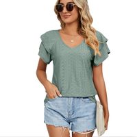 Women's T-shirt Short Sleeve T-shirts Jacquard Hollow Out Simple Style Solid Color main image 4