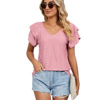 Women's T-shirt Short Sleeve T-shirts Jacquard Hollow Out Simple Style Solid Color main image 2