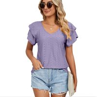 Women's T-shirt Short Sleeve T-shirts Jacquard Hollow Out Simple Style Solid Color main image 3