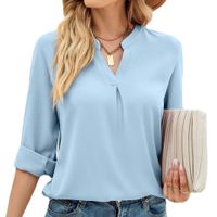 Women's Chiffon Shirt Long Sleeve Blouses Pleated Simple Style Solid Color main image 5