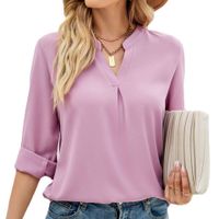 Women's Chiffon Shirt Long Sleeve Blouses Pleated Simple Style Solid Color main image 4