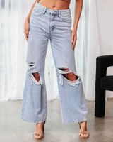 Women's Street Fashion Solid Color Full Length Ripped Jeans main image 4