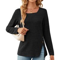 Women's T-shirt Long Sleeve T-shirts Slit Button Casual Solid Color main image 4