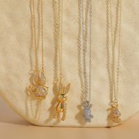 Classic Style Rabbit Copper 14k Gold Plated Zircon Necklace In Bulk main image 9