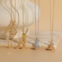 Classic Style Rabbit Copper 14k Gold Plated Zircon Necklace In Bulk main image 1