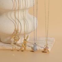 Classic Style Rabbit Copper 14k Gold Plated Zircon Necklace In Bulk main image 6