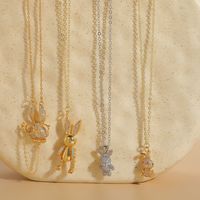 Classic Style Rabbit Copper 14k Gold Plated Zircon Necklace In Bulk main image 4