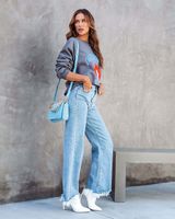 Frau Straße Mode Einfarbig In Voller Länge Gewaschen Quaste Jeans main image 3
