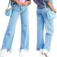 Frau Straße Mode Einfarbig In Voller Länge Gewaschen Quaste Jeans main image 1