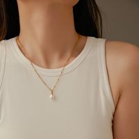 Casual Simple Style Round Stainless Steel Polishing Plating Inlay Freshwater Pearl Gold Plated Pendant Necklace main image 3
