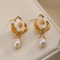 1 Pair Vintage Style Simple Style Flower Patchwork Copper Drop Earrings main image 1