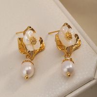 1 Paire Style Vintage Style Simple Fleur Patchwork Le Cuivre Boucles D'oreilles main image 6