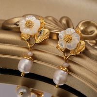 1 Pair Vintage Style Simple Style Flower Patchwork Copper Drop Earrings main image 3